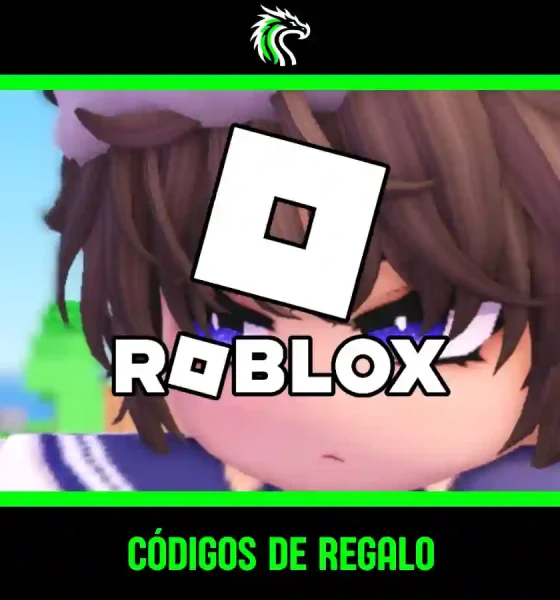 Personaje de Roblox con estilo anime con el logo de la plataforma y el título "códigos de regalo"