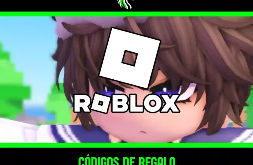 Personaje de Roblox con estilo anime con el logo de la plataforma y el título "códigos de regalo"