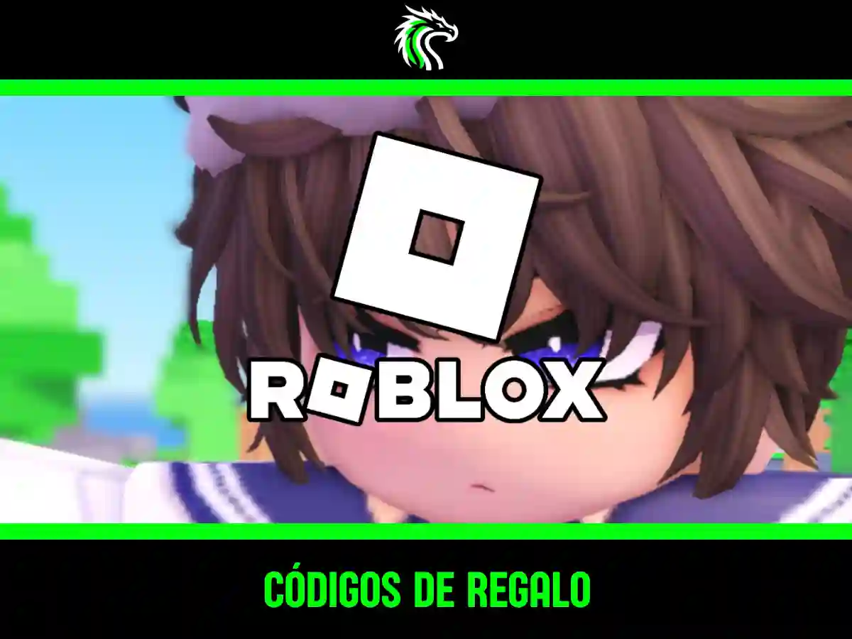 Personaje de Roblox con estilo anime con el logo de la plataforma y el título "códigos de regalo"