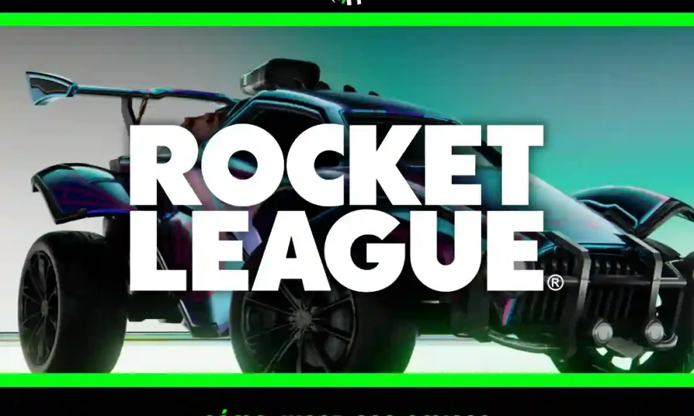 Dos coches en un estadio de Rocket League durante una partida multijugador online.