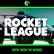 Dos coches en un estadio de Rocket League durante una partida multijugador online.